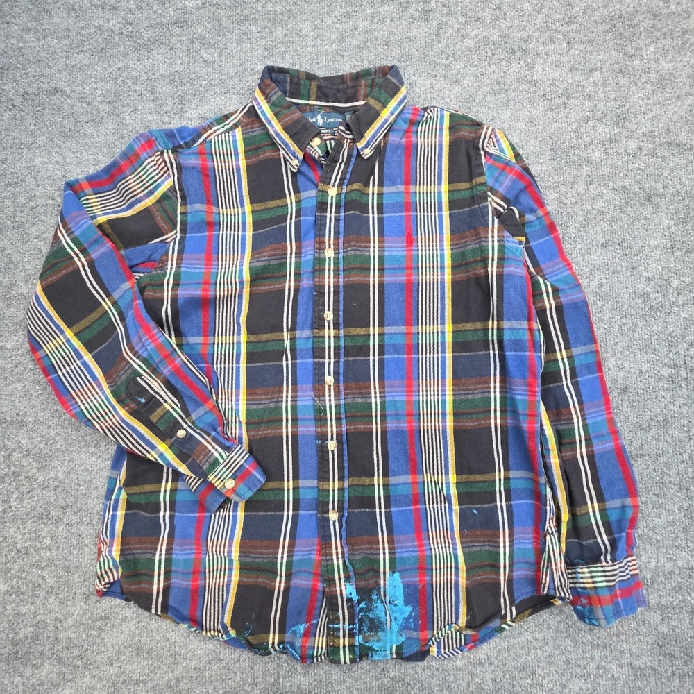 Ralph Lauren Shirt Mens Large Custom Multi Paint Splatter Button Up Plaid Stripe